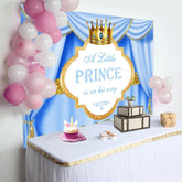Aperturee - Aperturee Blue Gold Curtain Crown Prince Baby Shower Backdrop
